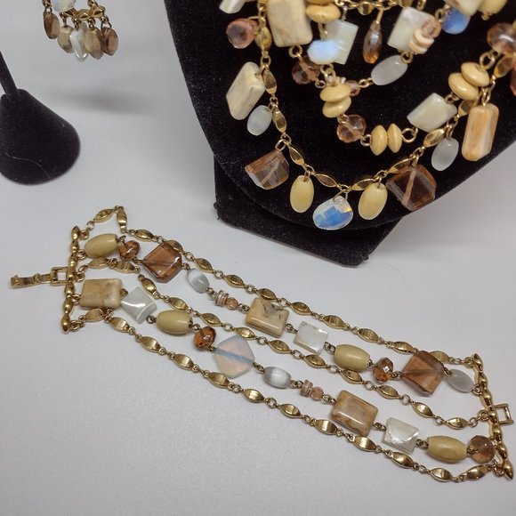 Three Piece Set Necklace in Tones of Cream, Blues, Pinks and Gold - Picture 11 of 13